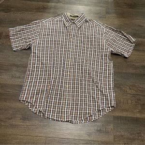 Tommy Hilfiger Mens Size Large Plaid Short Sleeved Button Down Shirt Top